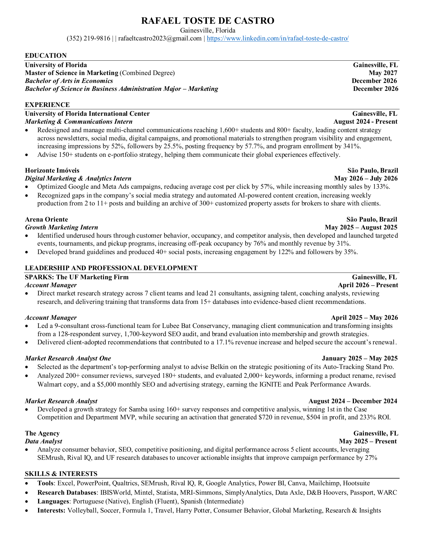 Rafael Toste de Castro résumé, page 1