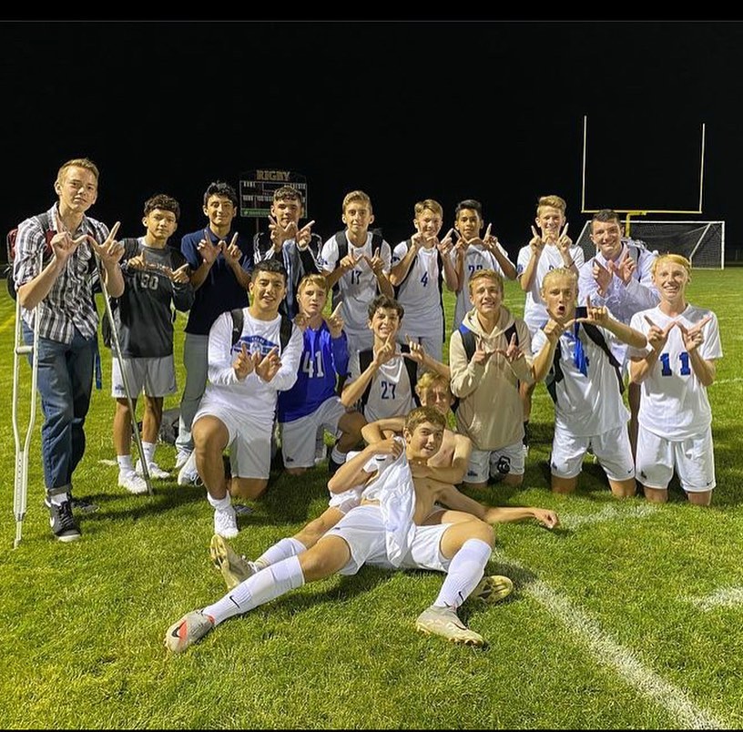 Nighttime group photo of a soccer team in Idaho